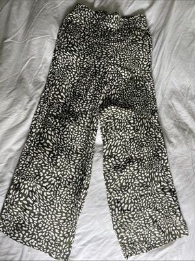 LOFT White & Olive Green Patterned Wide-Leg Pants